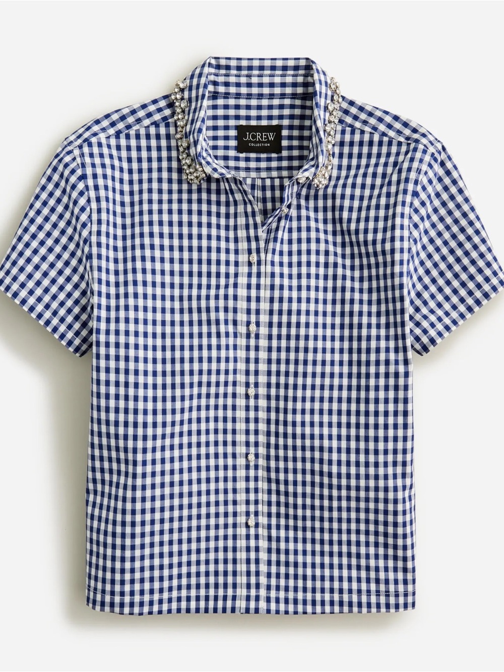 NWT$168 J Crew Collection embellished Cotton Poplin Gingham Crop Blouse Top 2, S